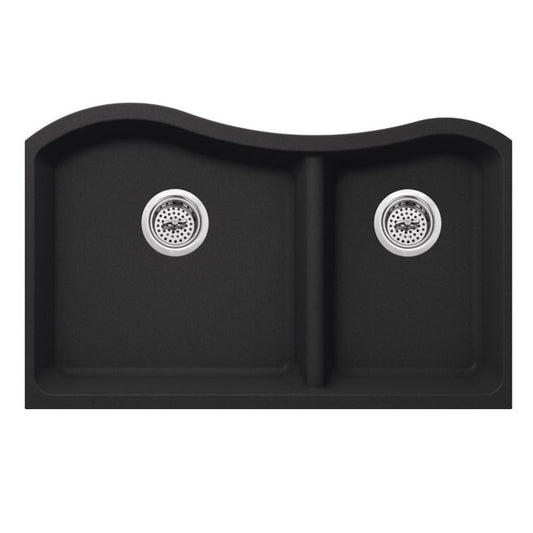 32.5" Quartz 60/40 Double-Basin Undermount Kitchen Sink in Onyx Black (32.5" x 20" x 9.75")