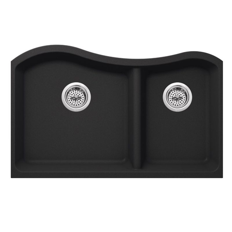 32.5' Quartz 60/40 Double-Basin Undermount Kitchen Sink in Onyx Black (32.5' x 20' x 9.75')