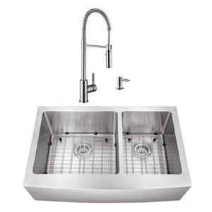 35.88' 16G 60/40 Undermount Apron-Front Kitchen Sink with Industrial Faucet