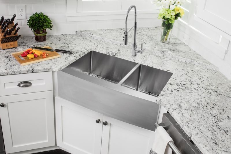 35.88' 16G 60/40 Undermount Apron-Front Kitchen Sink with Industrial Faucet