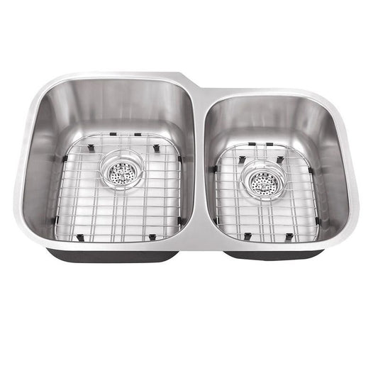 32" 60/40 Double-Basin 18G Undermount Kitchen Sink in Brushed Stainless Steel (32" x 20.75" x 9")