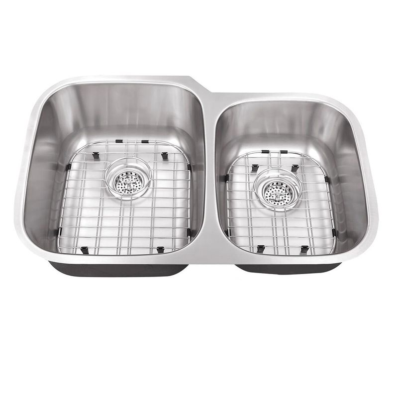 32' 60/40 Double-Basin 18G Undermount Kitchen Sink in Brushed Stainless Steel (32' x 20.75' x 9')