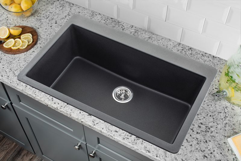 33' Quartz Single-Basin Dual-Mount Kitchen Sink in Grey (33' x 20.86' x 9.44')