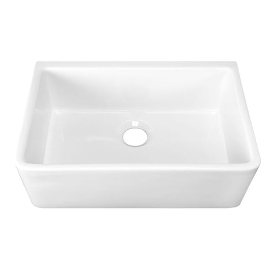 29.75" Fireclay Single-Basin Farmhouse Apron Kitchen Sink (with Mounting Hardware) in Gloss White (29.75" x 18" x 10")