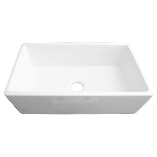 33" Fireclay Single-Basin Farmhouse Apron Kitchen Sink (with Mounting Hardware) in Gloss White (33" x 17.63" x 10")