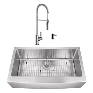 32.88' 16G Undermount Apron-Front Kitchen Sink with Industrial Faucet