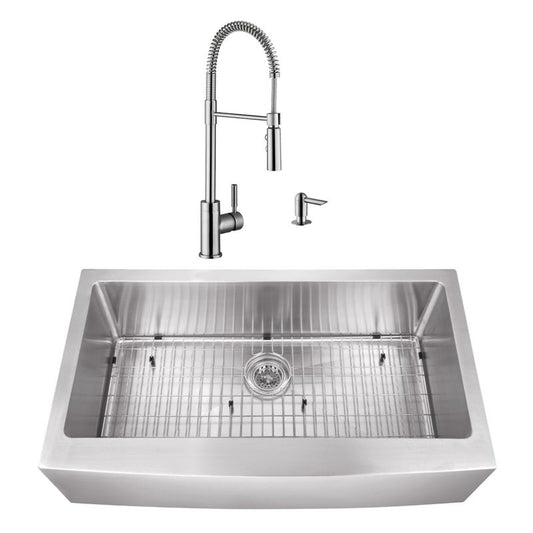 32.88" 16G Undermount Apron-Front Kitchen Sink with Industrial Faucet