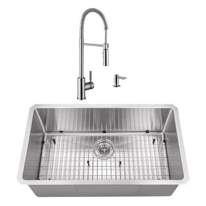 32' 16G Radius Corner Stainless Steel Kitchen Sink and Industrial Faucet