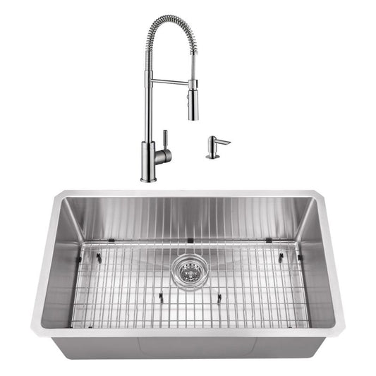 32" 16G Radius Corner Stainless Steel Kitchen Sink and Industrial Faucet