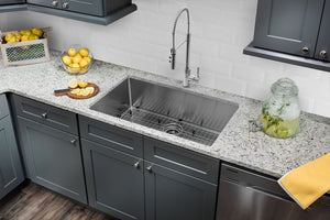 32' 16G Radius Corner Stainless Steel Kitchen Sink and Industrial Faucet