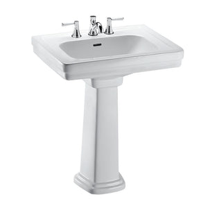 Vitreous China Rectangle Pedestal Bathroom Sink in Cotton White (for 8' Center Faucets) from Promenade Collection (24' x 19.25' x 34.38')