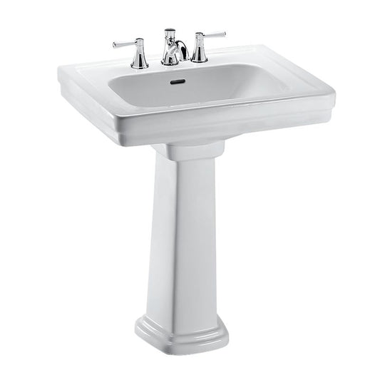Vitreous China Rectangle Pedestal Bathroom Sink in Cotton White (for 8" Center Faucets) from Promenade Collection (24" x 19.25" x 34.38")