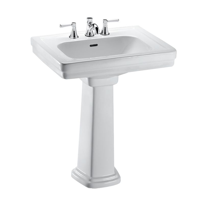 Vitreous China Rectangle Pedestal Bathroom Sink in Cotton White (for 8' Center Faucets) from Promenade Collection (27.5' x 22.25' x 34.38')