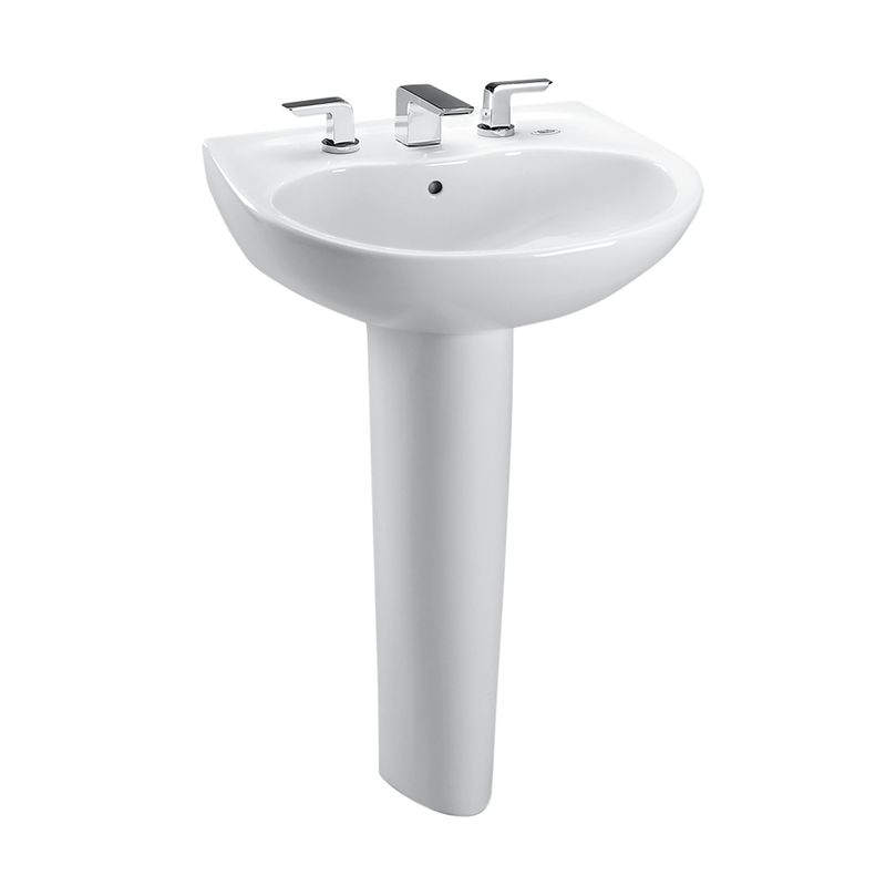 19.63' Vitreous China Pedestal Bathroom Sink with CeFiONtect for Single Hole Faucets in Cotton White from Supreme Collection