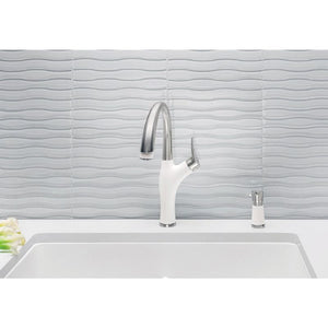 Artona Single-Handle Pull-Down Kitchen Faucet in White and Stainless