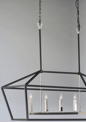 Abode 18.5' 5 Light Linear Pendant/Chandelier in Textured Black and Polished Nickel
