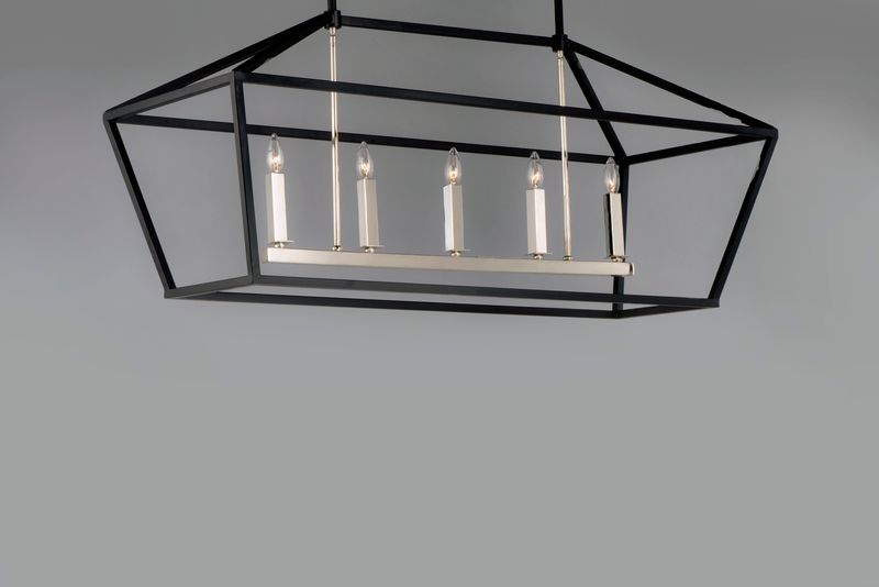 Abode 18.5' 5 Light Linear Pendant/Chandelier in Textured Black and Polished Nickel
