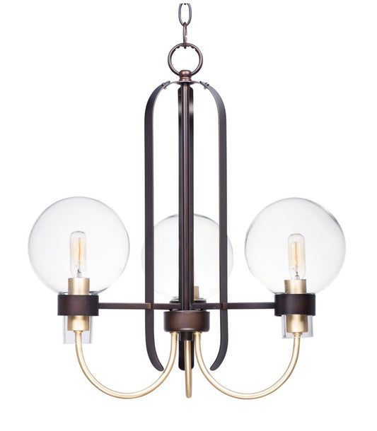 Bauhaus 20" 3 Light Chandelier in Bronze and Satin Brass