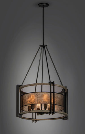 Boundry 24' 6 Light Chandelier in Black and Barn Wood and Antique Brass