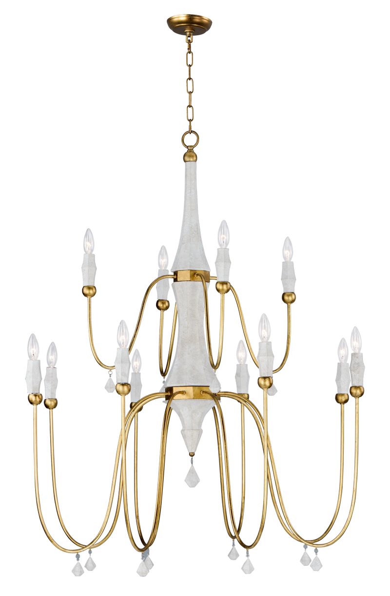 Claymore 12 Light Multi-Tier Chandelier in Claystone and Gold Leaf