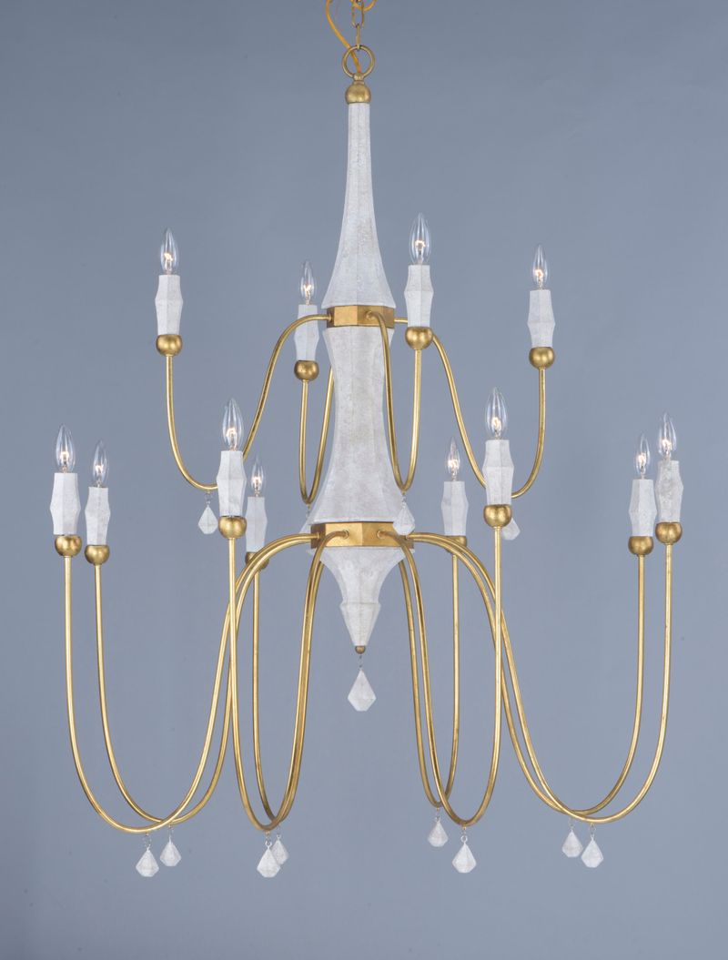 Claymore 12 Light Multi-Tier Chandelier in Claystone and Gold Leaf