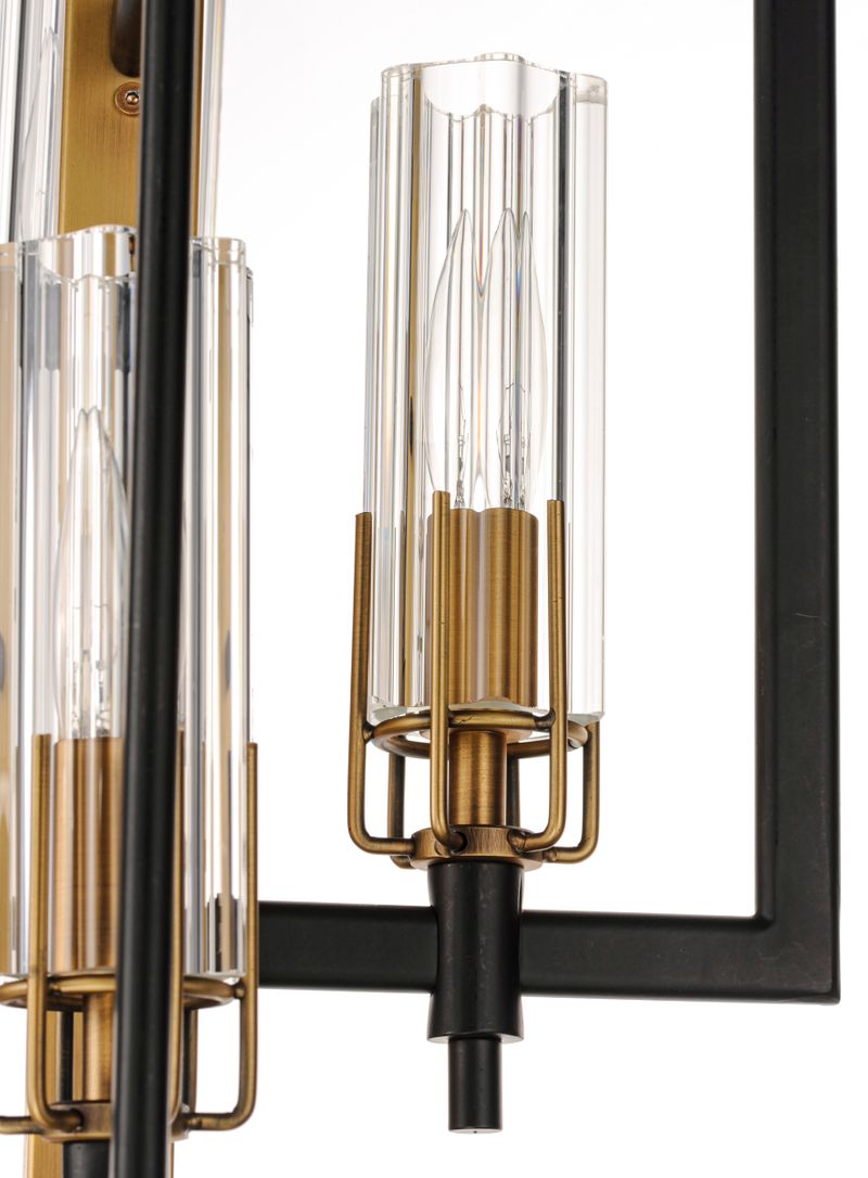 Flambeau 14' 6 Light Chandelier in Antique Brass and Black