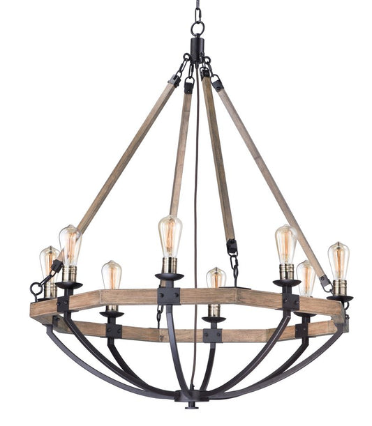 Lodge 38" 8 Light Chandelier in Bronze and Weathered Oak