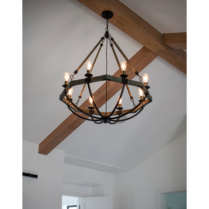 Lodge 38' 8 Light Chandelier in Bronze and Weathered Oak