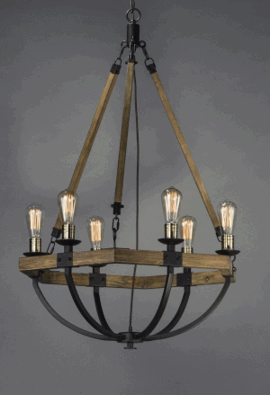 Lodge 6 Light Chandelier in Bronze and Weathered Oak