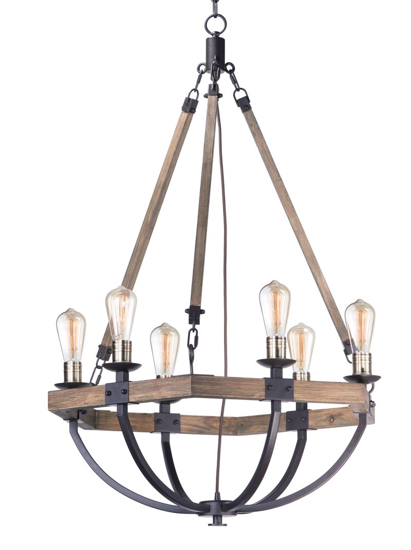 Lodge 6 Light Chandelier in Bronze and Weathered Oak