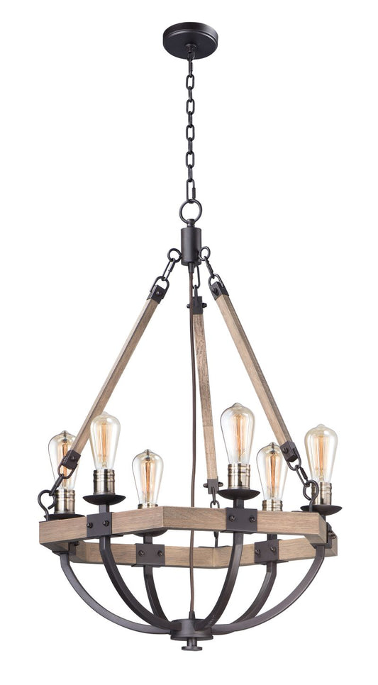 Lodge 24" 6 Light Chandelier in Bronze and Weathered Oak