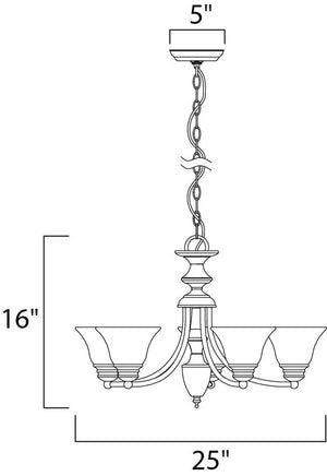 Malaga 25' 5 Light Single-Tier Chandelier in Satin Nickel with Frosted Glass Finish