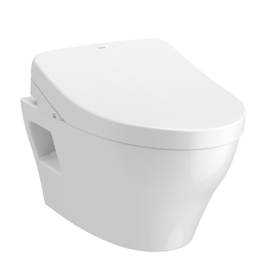 EP Elongated 0.9 gpf & 1.28 gpf Wall-Hung Toilet with Washlet in Cotton White