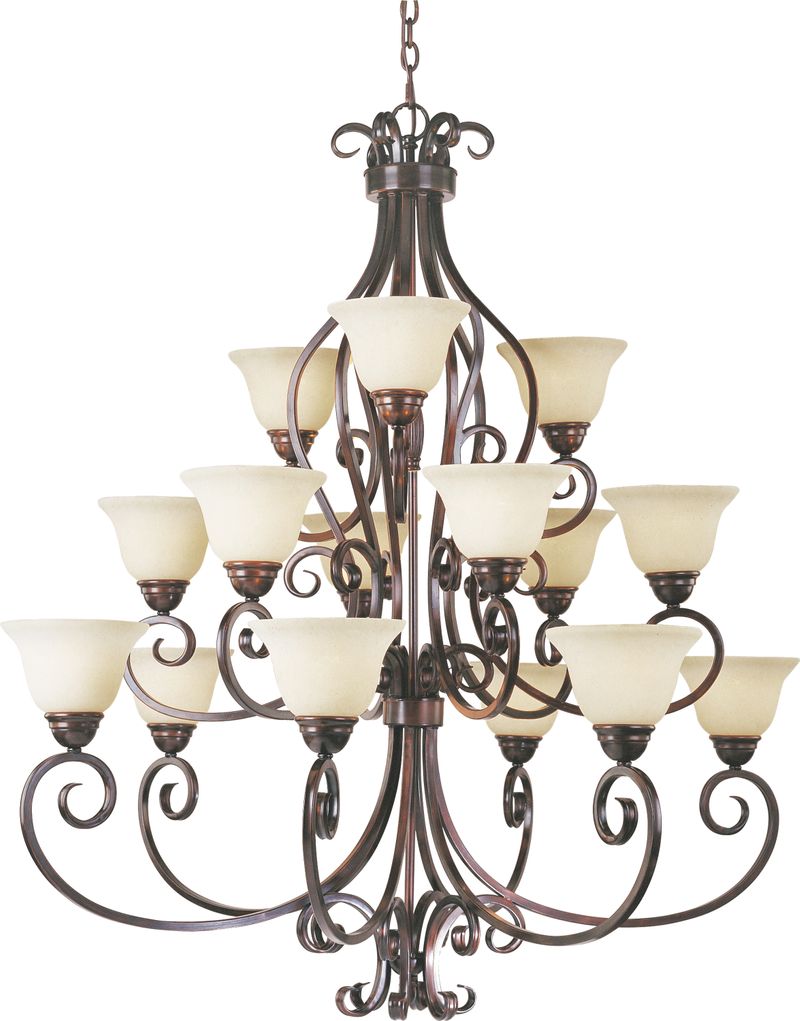 Manor 45' 15 Light Multi-Tier Chandelier in Oil Rubbed Bronze with Frosted Shades
