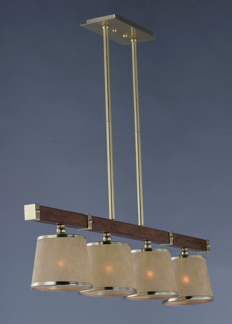 Maritime 7.25' 4 Light Linear Pendant/Chandelier in Antique Pecan and Satin Brass