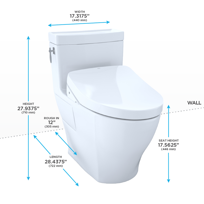 Aimes Elongated One-Piece Toilet with Washlet+ S500e Auto Flush in Cotton White