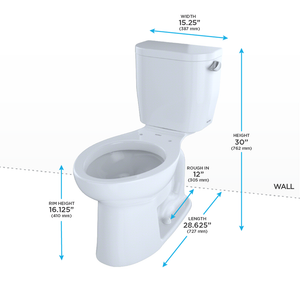 Entrada Elongated 1.28 gpf Right Hand Lever Two-Piece Toilet in Cotton White