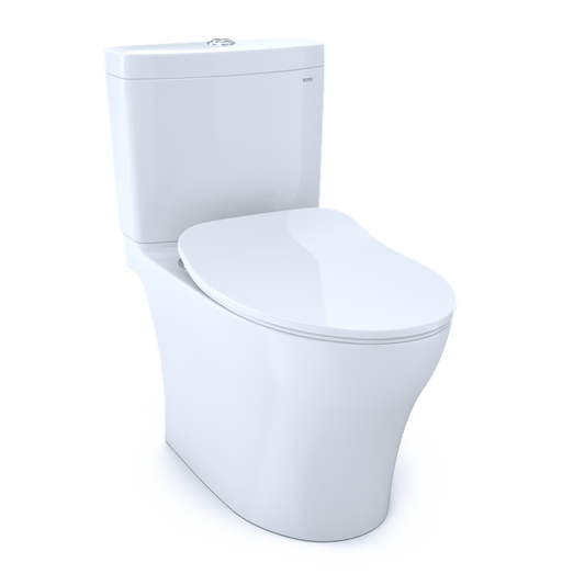 Aquia IV Elongated 0.8 gpf & 1.28 gpf Dual-Flush Two-Piece Toilet with Slim Seat in Cotton White