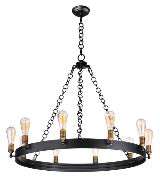 Noble 37.5" 10 Light Chandelier in Black and Natural Aged Brass