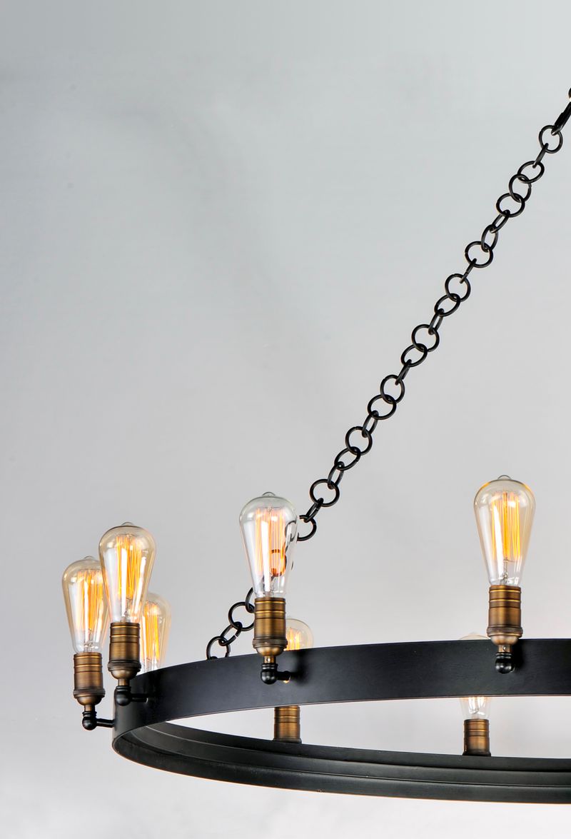 Noble 50' 14 Light Chandelier in Black and Natural Aged Brass