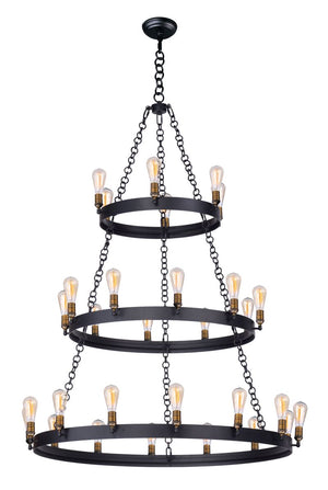 Noble 50' 30 Light Chandelier in Black and Natural Aged Brass