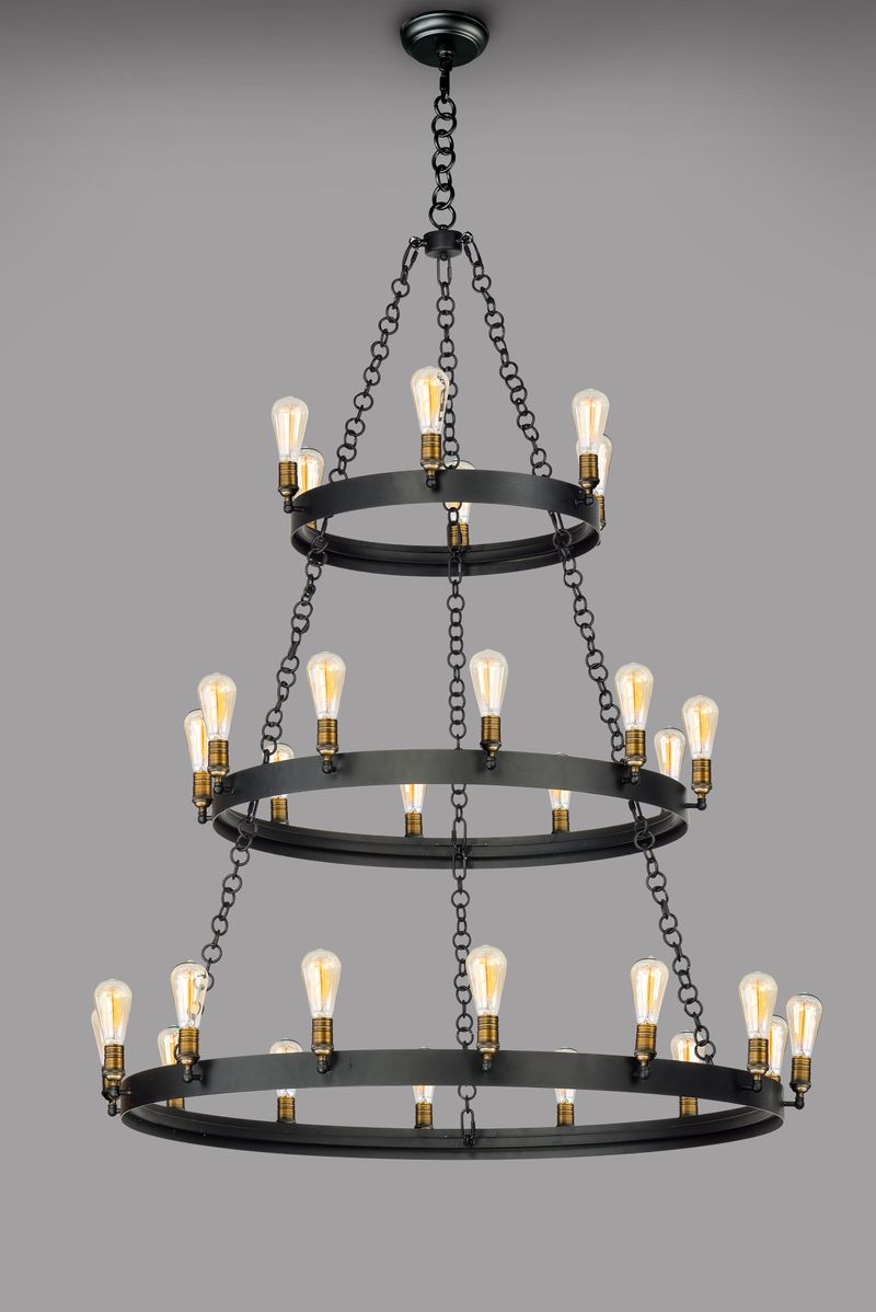Noble 50' 30 Light Chandelier in Black and Natural Aged Brass