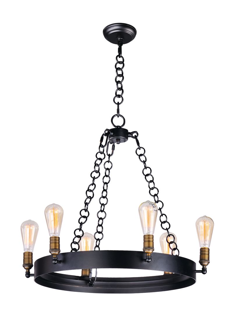 Noble 22' Chandelier with 6 Lights with bulbs included - Black / Natural Aged Brass