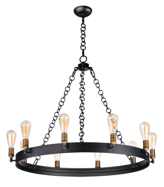 Noble 28" Chandelier with 10 Lights with bulbs included - Black / Natural Aged Brass