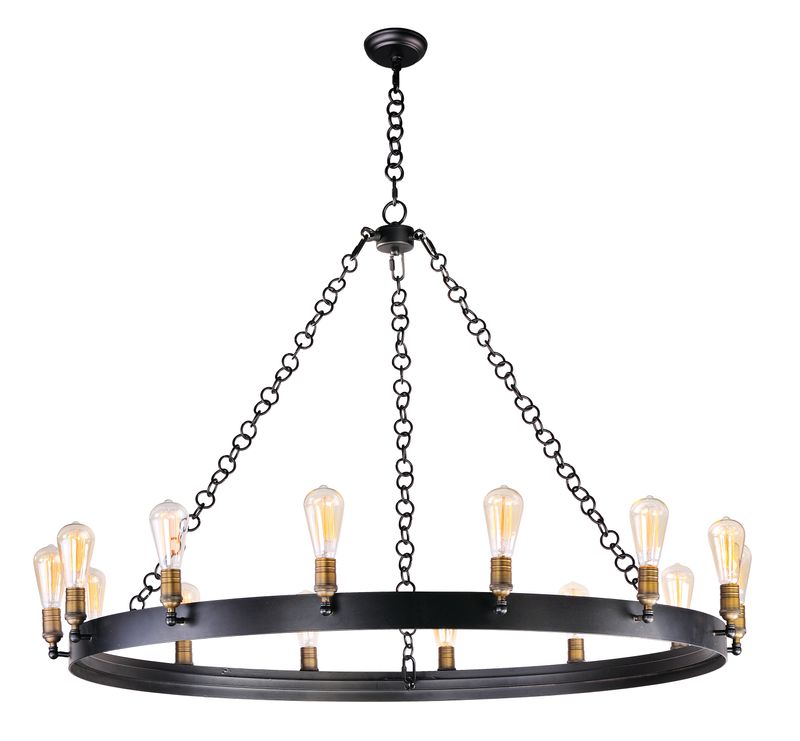 Noble 33.5' Chandelier with 14 Light bulbs included - Black / Natural Aged Brass