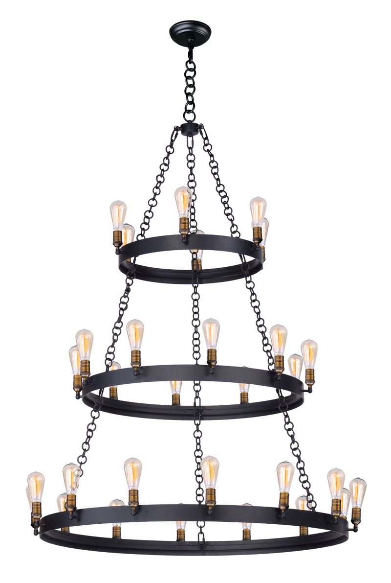 Noble 66' Chandelier with 30 Light bulbs included - Black / Natural Aged Brass