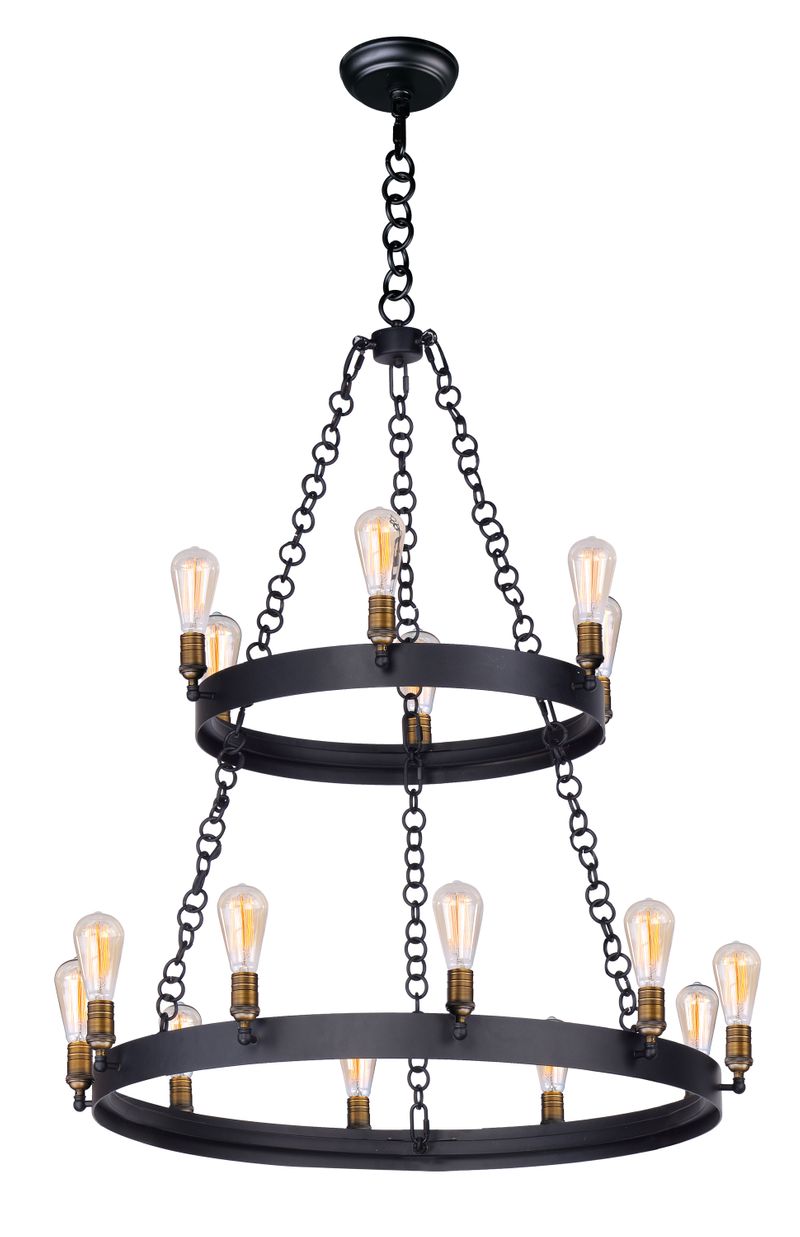 Noble 37.5' 16 Light Multi-Tier Chandelier in Black and Natural Aged Brass