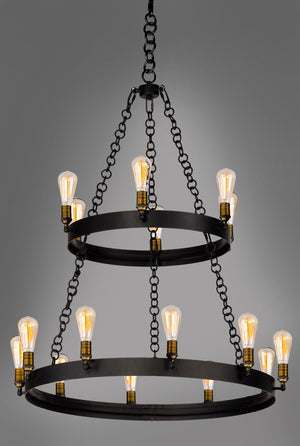Noble 37.5' 16 Light Multi-Tier Chandelier in Black and Natural Aged Brass