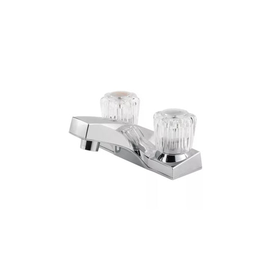 Pfirst Centerset Two-Handle Acrylic Knob Bathroom Faucet in Polished Chrome