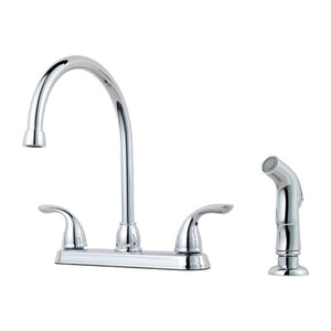 Pfirst Two-Handle High-Arc Kitchen Faucet with Side Spray in Polished Chrome